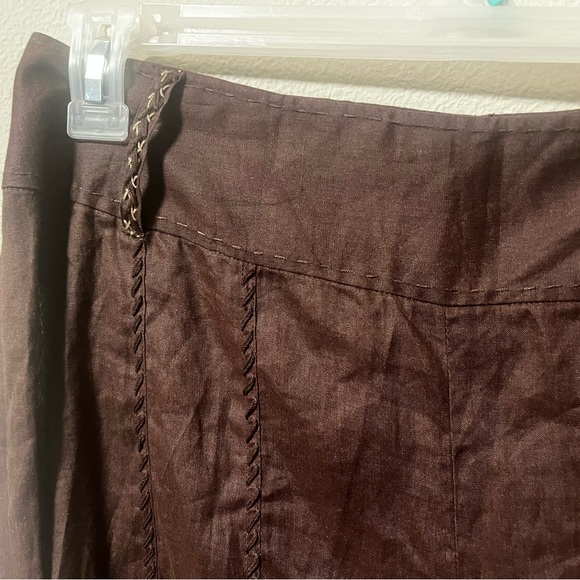 NEW. Reba Size 8 Brown Crinkle Look Ramie Loose Fit Pants With Macrame Belt - Picture 2 of 16